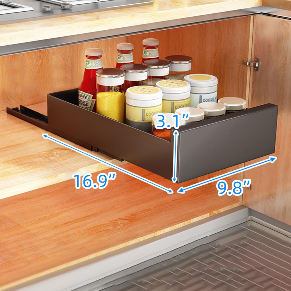 Organizzatore estensibile per mobili da cucina Garvee in acciaio al carbonio, largo 25 cm, per cucina e bagno, silenzioso, autoadesivo, capacità di carico di 55 libbre