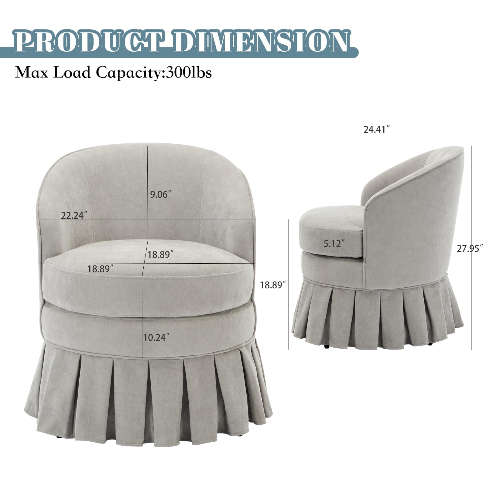 Sgabello da toeletta Garvee con schienale alto, imbottito, gambe in legno per soggiorno e bagno, colori pastello, 24,41x18,89x27,95 pollici