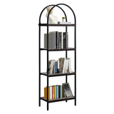 Libreria ad arco Garvee a 4 ripiani con struttura in metallo, design moderno, effetto legno, per soggiorno e ufficio, resistente ai graffi, stabile - Rinforzo a 4 stadi, marrone rustico