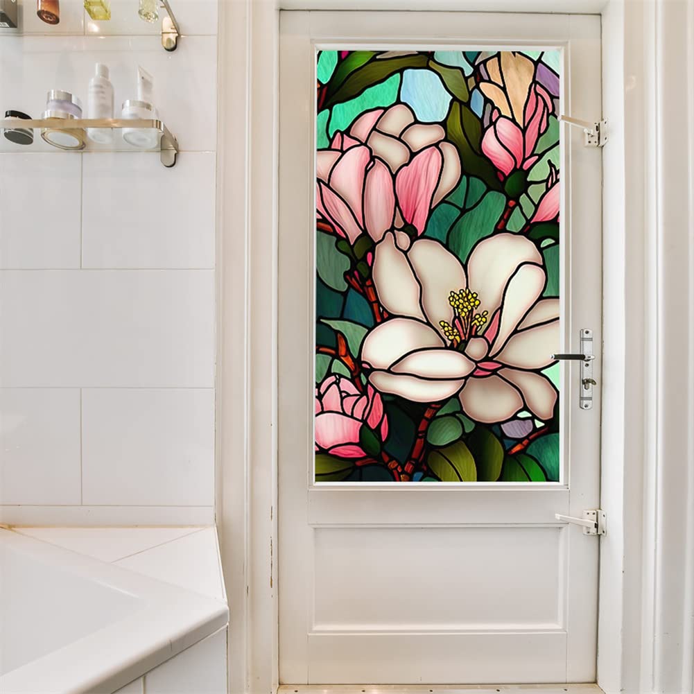 Pellicola per la privacy delle finestre Garvee con motivo floreale, riutilizzabile, statica per bagno e ufficio, 45x100 cm, bianco trasparente