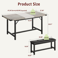 Tavolo da pranzo estensibile Garvee da 63" per 4-8 persone, grigio retrò, 3 pezzi, MDF e metallo, salvaspazio per appartamenti