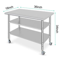 Tavolo da Lavoro in Acciaio Inossidabile Garvee 48x24x35" - 3 Livelli, Altezza Regolabile, 4 Ruote - Ideale per Festa del Papà in Cucina e Ristorante