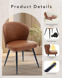 Garvee Set di 2 sedie da pranzo imbottite con gambe in acciaio e schienale alto in pelle per cucina e sala da pranzo, 23,2 pollici, marrone