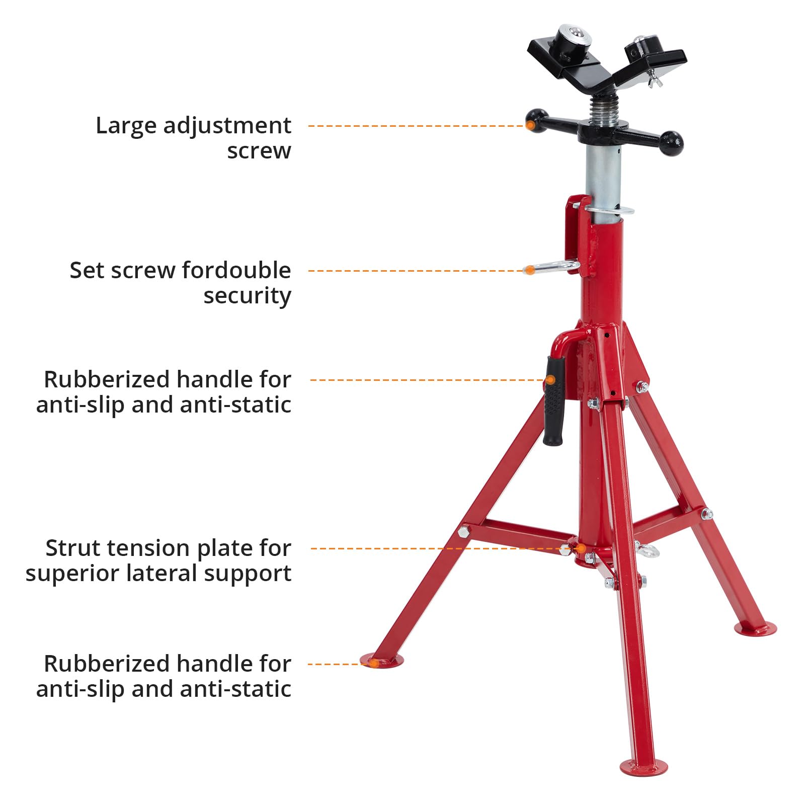 Supporto per sollevamento tubi Garvee V-Head Heavy Duty 2500 libbre regolabile 28-52 pollici in acciaio al carbonio pieghevole per saldatura e filettatura
