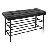 Garvee Panca Porta Scarpe Mid-Century in Pelle Cerata Nera con Telaio in Acciaio e Ripiano Organizzativo per Ingresso 81 cm L x 13 cm P x 32 cm A