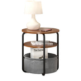 Garvee Tavolino Rotondo con 3 Ripiani e Cesto in Tessuto, Tavolo Laterale in MDF e Acciaio, Stabile e Multifunzionale per Soggiorno e Camera, 60 cm H x 40 cm Diam, Neutro - Marrone
