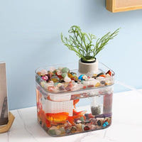 Garvee Acquario piccolo trasparente con pompa ad aria USB, scatola di riproduzione, acquario ecologico per soggiorno, ufficio domestico, decorazione da scrivania, 16 x 12 cm, trasparente