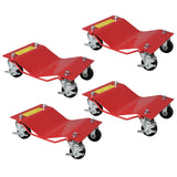 Set 4 ruote per trasporto auto Garvee Rosso - Acciaio con impieghi gravosi - Portata 6000 libbre - Ruote gyrevoli a 360° con freni - Superficie antiscivolo - Garage e ufficio - Rosso