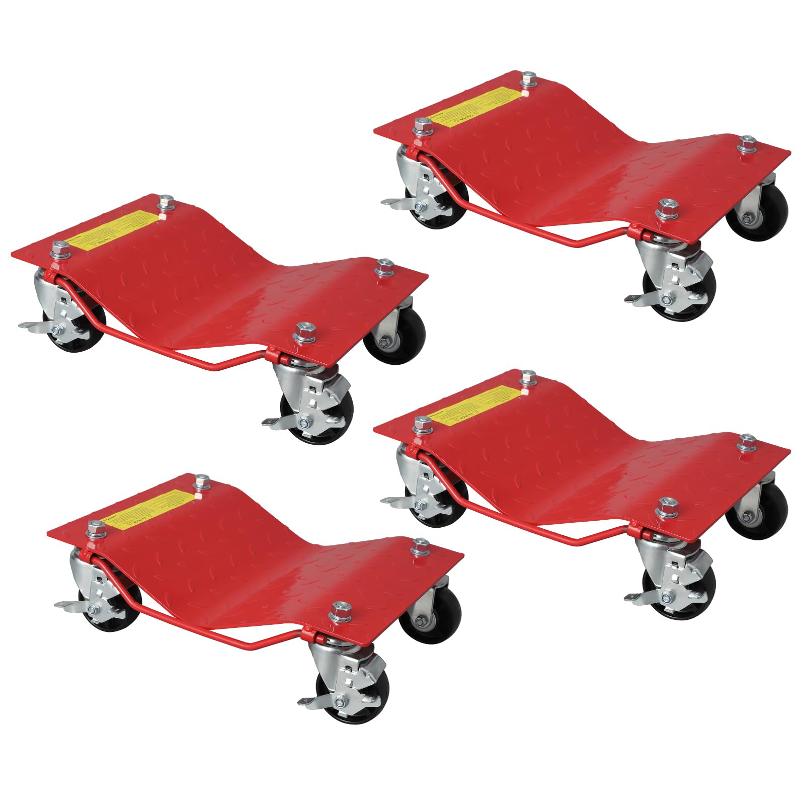 Set 4 ruote per trasporto auto Garvee Rosso - Acciaio con impieghi gravosi - Portata 6000 libbre - Ruote gyrevoli a 360° con freni - Superficie antiscivolo - Garage e ufficio