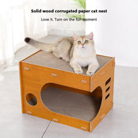 Tiragraffi Garvee 2 in 1 con cartone ondulato rimovibile, cuccia per gatti di piccola e media taglia, 46 cm in legno e cartone, marrone