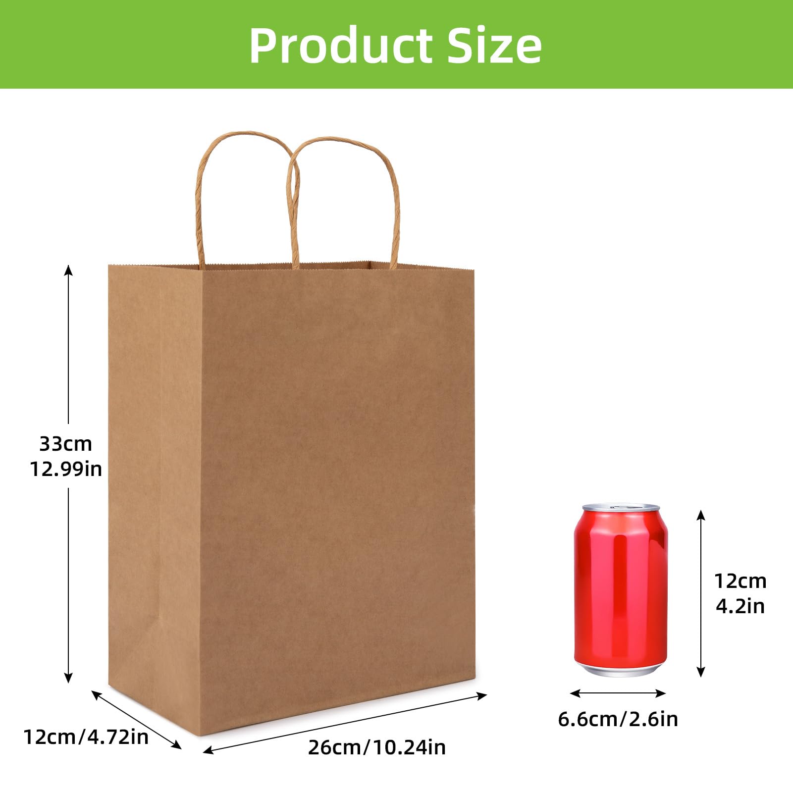 Sacchetti di carta kraft Garvee con manici, 12 pezzi, 26x12x33 cm, marrone, per shopping, matrimoni, imballaggi fai da te