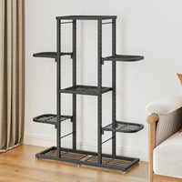 Supporto per piante in metallo Garvee a 7 ripiani con piedini regolabili, impermeabile, design angolare per soggiorno, balcone, giardino, salvaspazio, nero