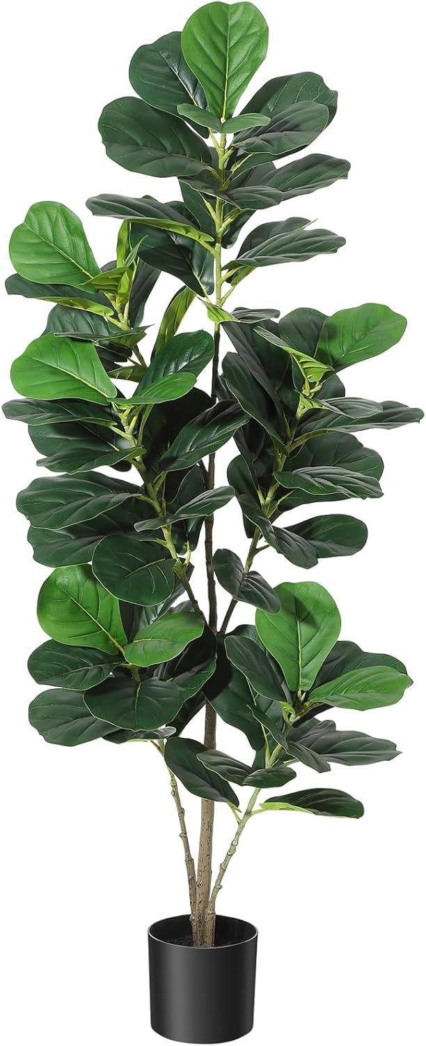Albero di fico artificiale Garvee da 5 piedi con vaso nero per la decorazione di casa e ufficio, bassa manutenzione, durevole, realistico, verde