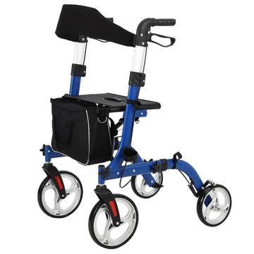 Garvee Rollator pieghevole e sedia da trasporto 2 in 1, capacità di carico di 136 kg, rollator per tutti i terreni con doppio sistema frenante e borsa portaoggetti, telaio in alluminio leggero per anziani, shopping, uso esterno