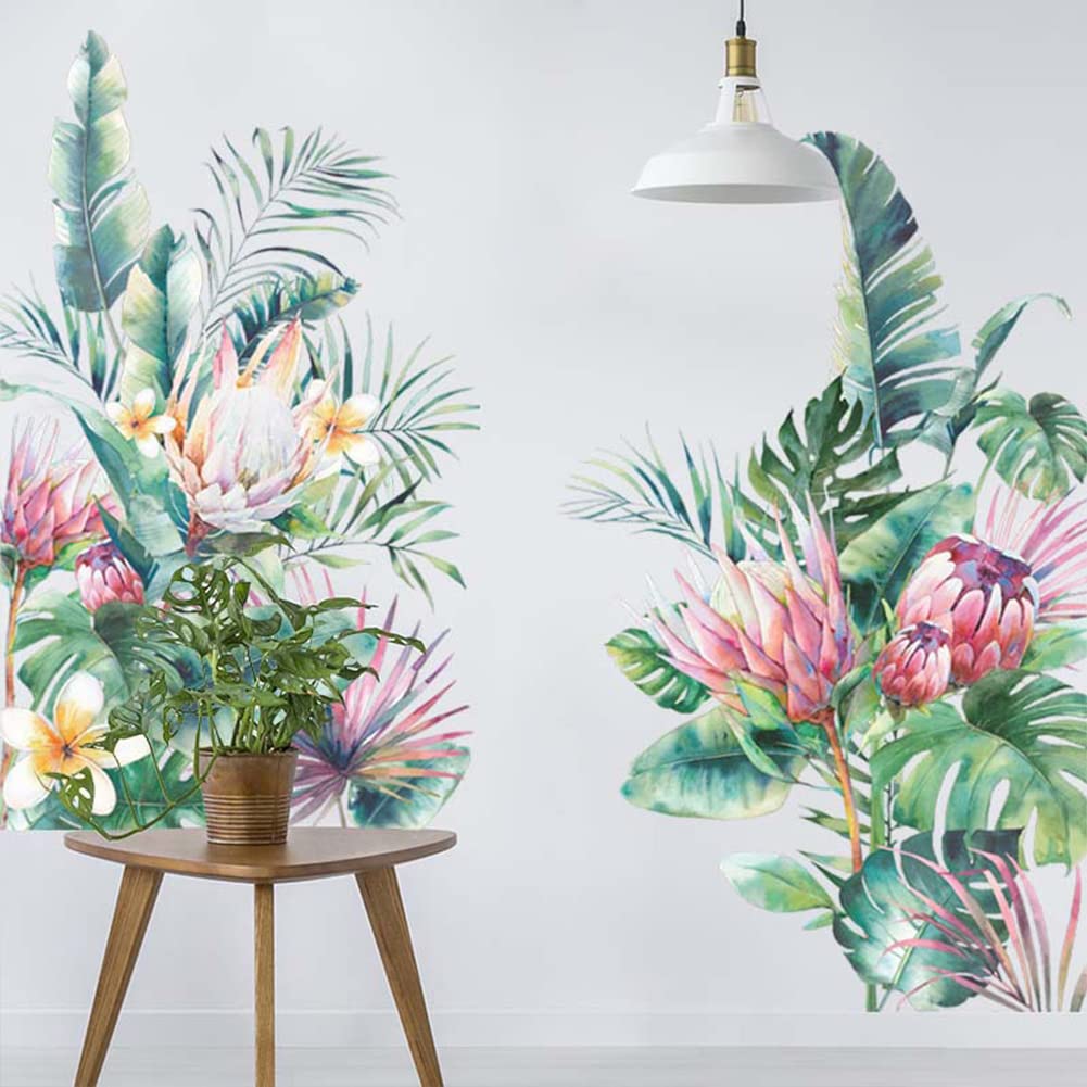 Adesivi murali autoadesivi Garvee 2 pezzi con foglie tropicali per camera da letto e soggiorno, 30 x 90 cm, carta da parati decorativa