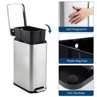 Pattumiera da cucina Garvee da 13 galloni in acciaio inossidabile con coperchio a chiusura ammortizzata e pedale a mani libere per cucina e ufficio, design sottile, senza impronte digitali