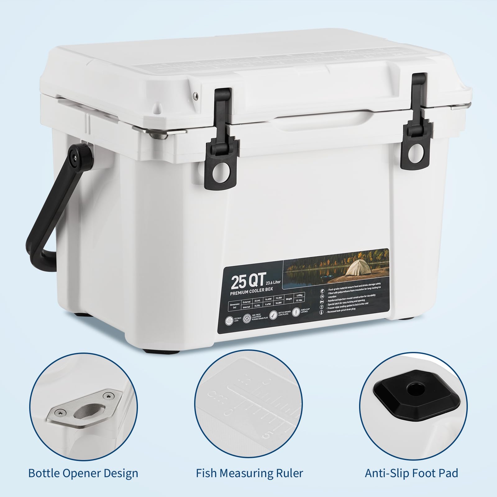 Garvee 25 Quart Borsa frigo portatile rigida con maniglia e tubo di scarico per campeggio e pesca, isolata, materiale PE, blu