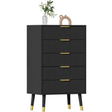 Cassettiera moderna Garvee a 5 cassetti con gambe in metallo e maniglie dorate per camera da letto e soggiorno, in legno MDF, impermeabile, antigraffio, stabile, protezione antiribaltamento