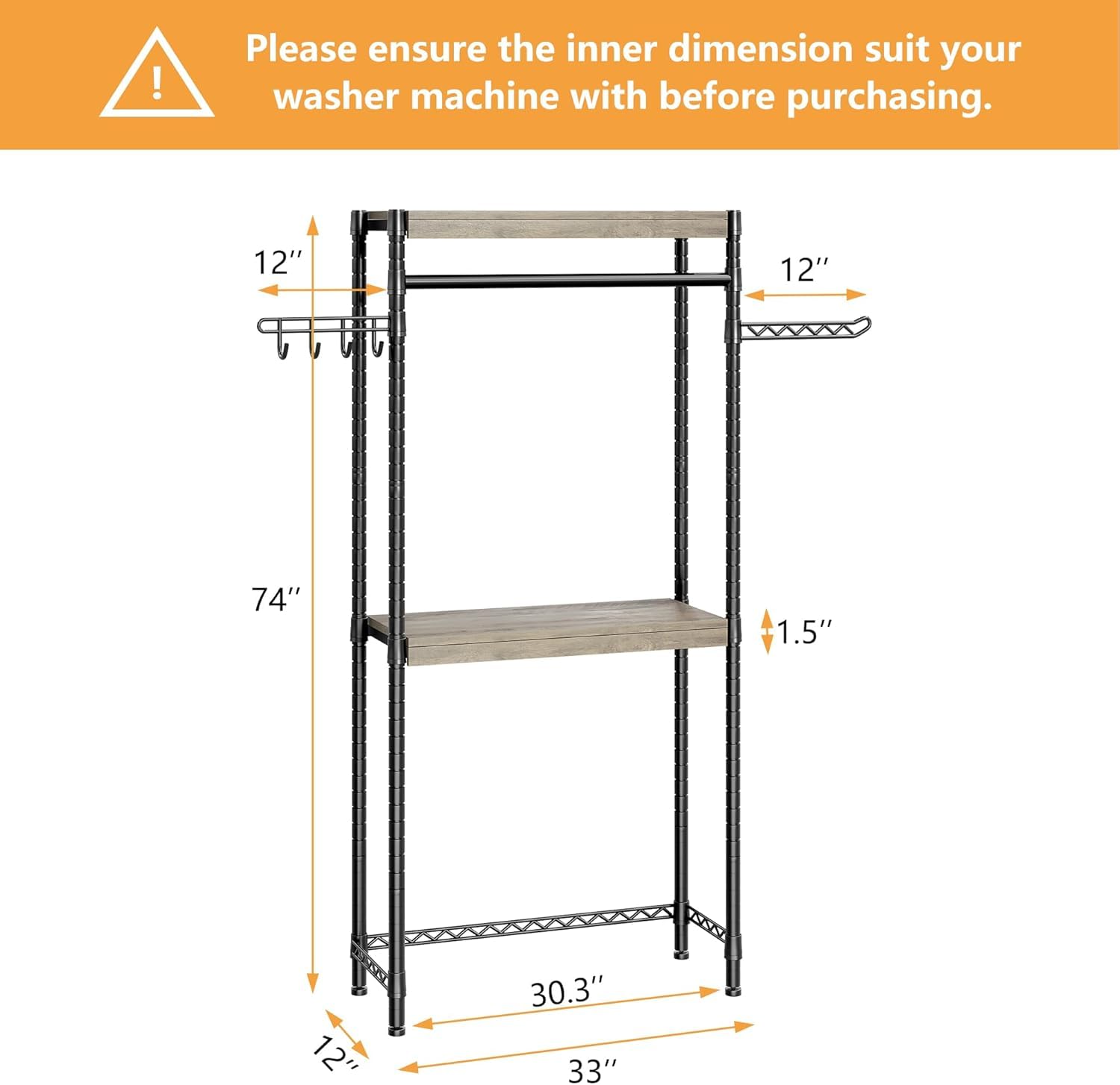 Scaffale per lavanderia Garvee da 30" con stendibiancheria, regolabile, a 4 livelli, in legno e acciaio per lavatrice, bagno e lavanderia, salvaspazio, 28 pollici, colore naturale