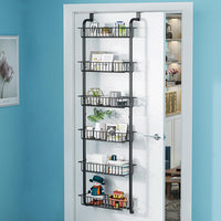 Garvee Tür Hängeorganizer, 6 Körben Türregal Zum Einhängen, Küche Organizer Gewürzregal Wand Küchenregal Hängend Tür Organizer Für Bad, Küche, Speisekammer, Ohne Bohren, Schwarz, 39cm B X 27cm T X 160cm H