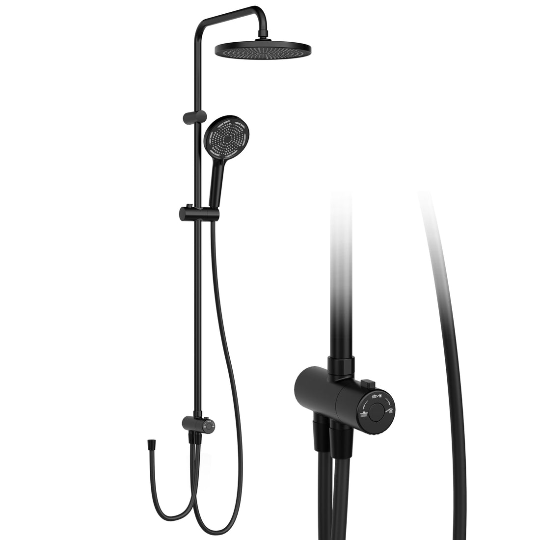 GARVEE Doccia a pioggia senza raccordi – Colonna doccia in acciaio inox nera rotonda 25 cm