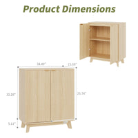 Mobile buffet Garvee con spazio di archiviazione, credenza in legno, 2 ante, ripiani regolabili, design scanalato, maniglie in metallo, naturale, sala da pranzo e soggiorno