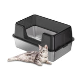 Lettiera per gatti Garvee in acciaio inox con tappetino antiscivolo, paletta, antigraffio, misura media, argento - Nero