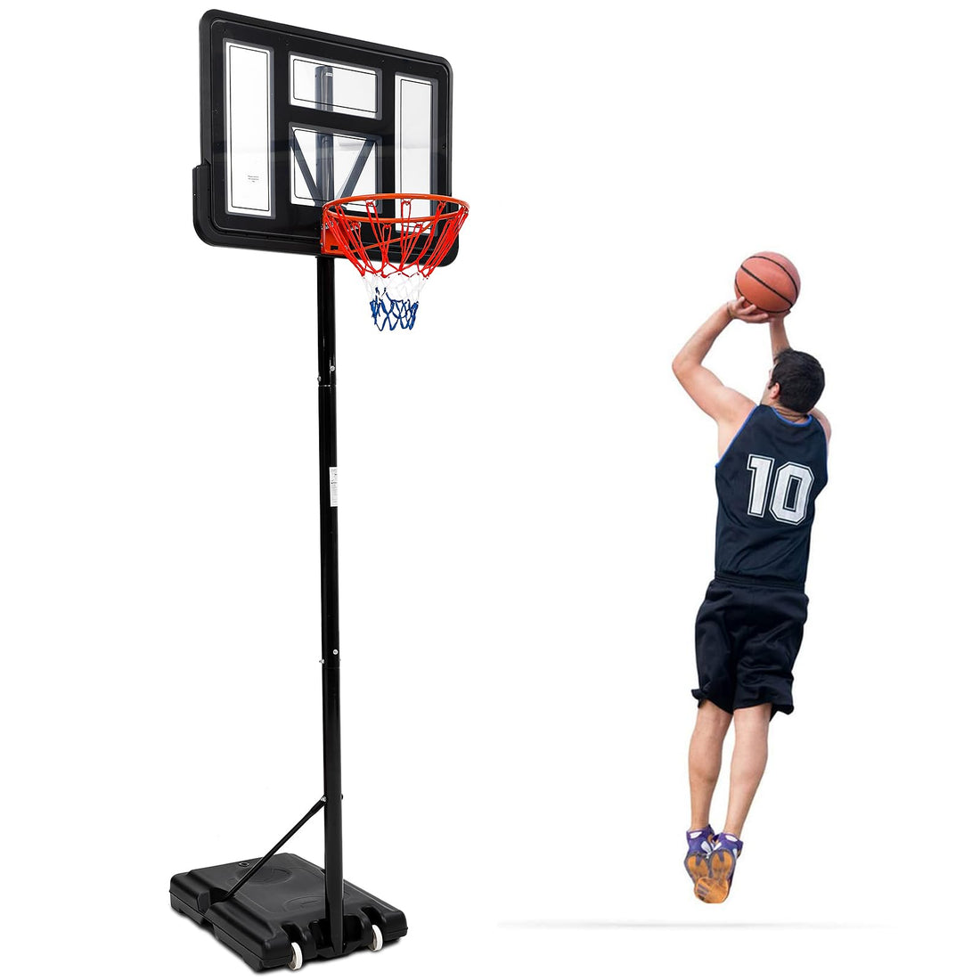 Canestro Basket Esterno Garvee Regolabile 5-10 Piedi per Festa del Papà - Pannello Infrangibile PVC 44" Telaio PE e Pali Acciaio Inossidabile, Portatile Giardino Parco