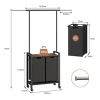 Garvee Laundry Sorter, cesto portabiancheria a 2 sezioni con asta appendiabiti e ripiano in legno per lavanderia, 2 x 49.2 L, nero