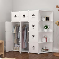 Armadio Garvee composto da 8 cubi con ante e asta appendiabiti per camera da letto 75 x 47 x 111 cm in plastica bianca