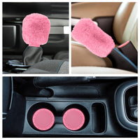 Garvee - Set di 6 coprivolanti in peluche per donna, accessori per auto, rosa, morbidi e brillanti, diametro del volante 38 cm