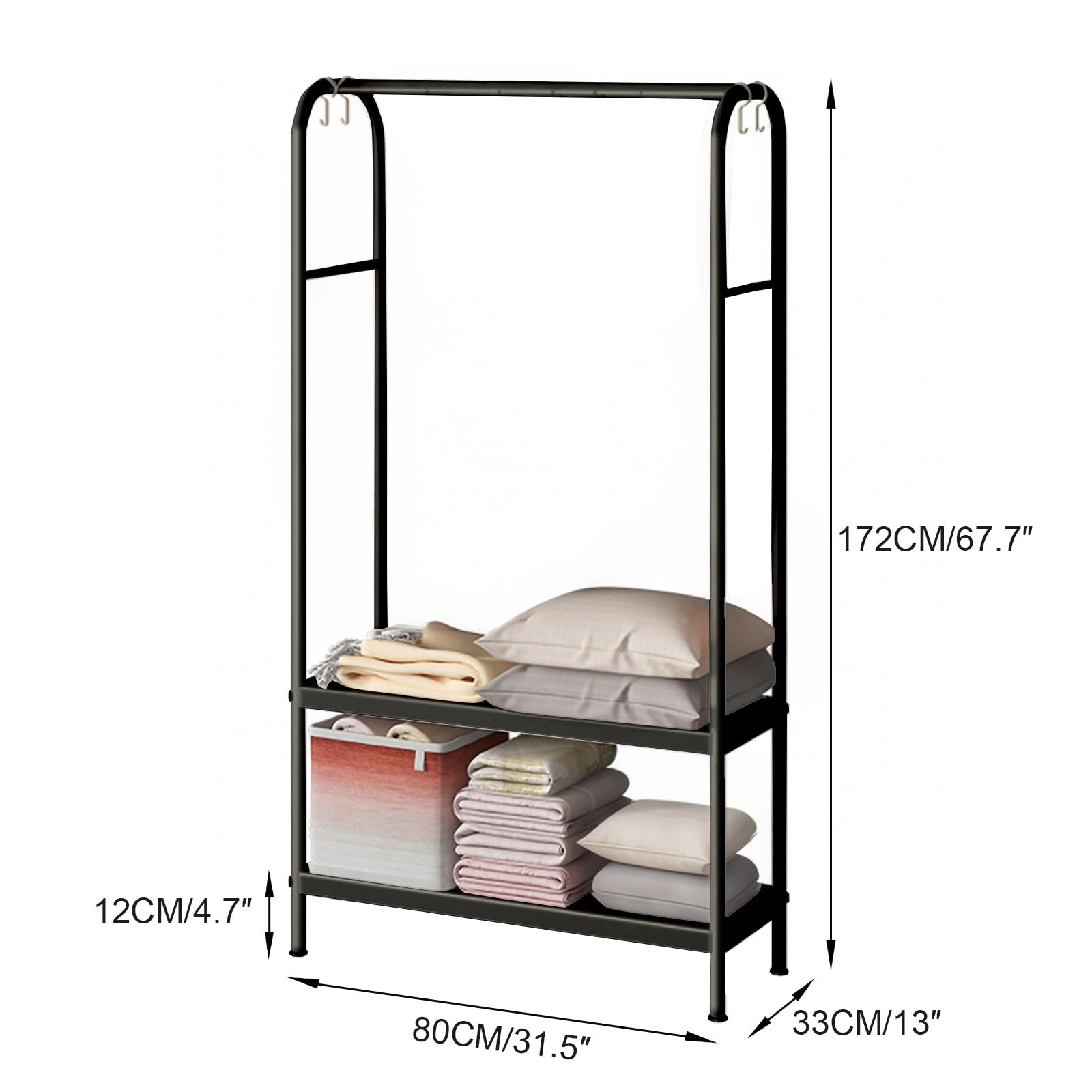 Appendiabiti Garvee in metallo nero, resistente, con ripiani doppi indipendenti, 6 ganci, piedini in gomma, per camera da letto, ufficio, soggiorno