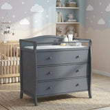 Garvee Tavolo Fasciatoio 3 Cassetti in Legno Massello con Cintura di Sicurezza e Pad Impermeabile per Cameretta Bambini, Grigio, 90x58,4x99 cm