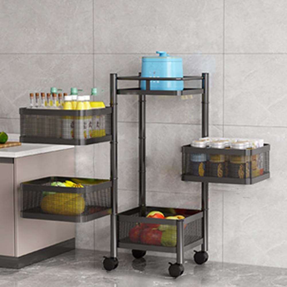 Carrello da cucina in acciaio Garvee 5 in 1, carrello girevole per frutta e verdura con 4 ruote per soggiorno e cucina, design mobile multistrato