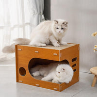 Tiragraffi Garvee 2 in 1 con cartone ondulato rimovibile, cuccia per gatti di piccola e media taglia, 46 cm in legno e cartone, marrone