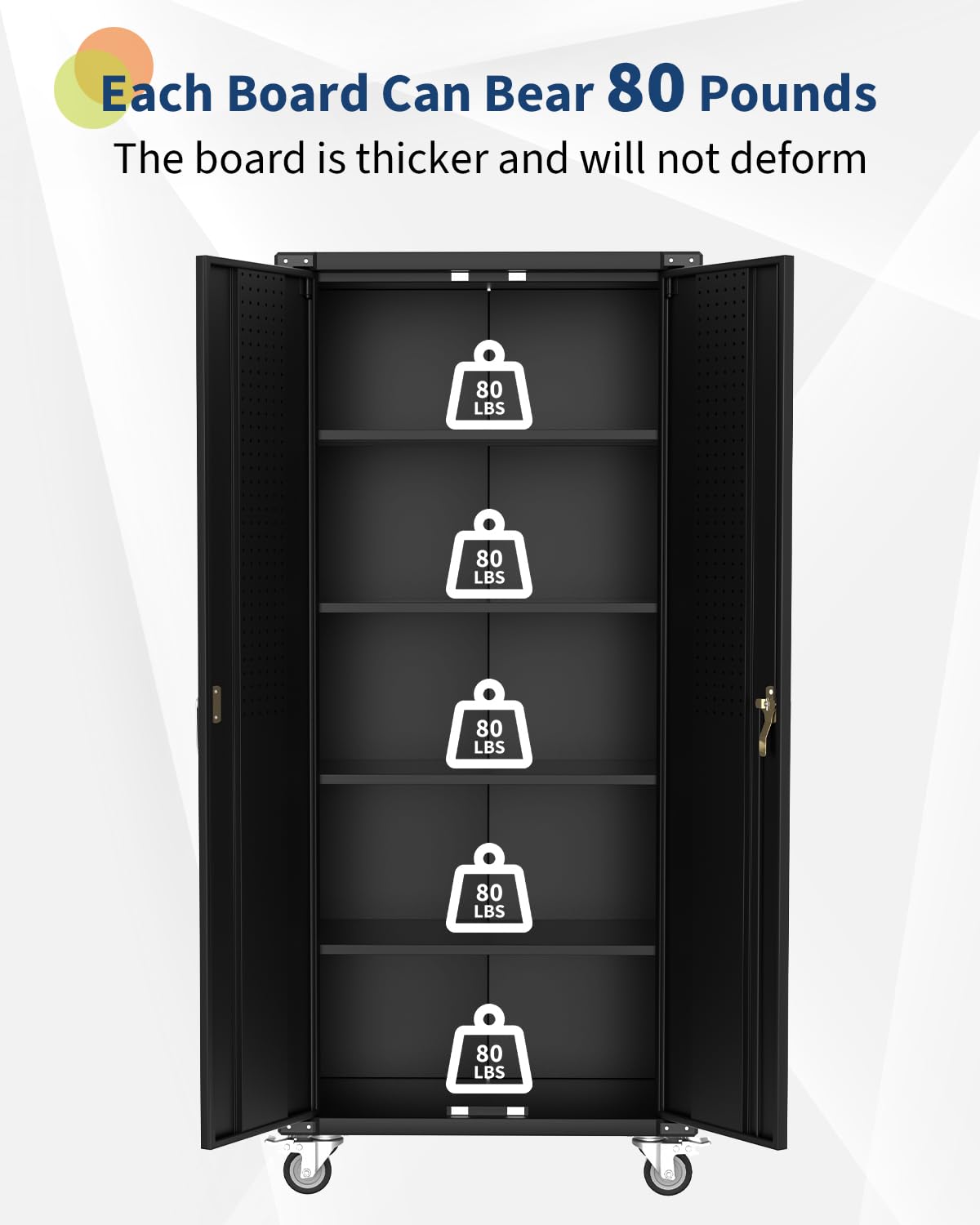 Mobiletto mobile con serratura Garvee da 72 pollici con 2 ante, 4 ripiani regolabili, acciaio, design della porta con pannello forato, officina mobile per carichi pesanti, nero