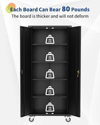 Mobiletto mobile con serratura Garvee da 72 pollici con 2 ante, 4 ripiani regolabili, acciaio, design della porta con pannello forato, officina mobile per carichi pesanti, nero