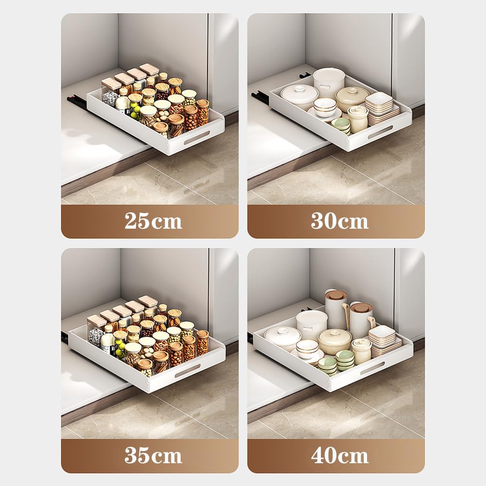 Garvee Cassetto organizer per mobili da cucina, 35 cm, in acciaio al carbonio, adesivo, estensibile, bianco, per cucina e bagno