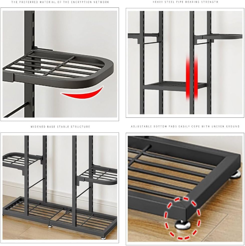 Supporto per piante in metallo Garvee a 7 ripiani con piedini regolabili, impermeabile, design angolare per soggiorno, balcone, giardino, salvaspazio, nero