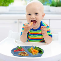 Piatti in silicone Garvee Baby, tovagliette antiscivolo per bambini con ventose, senza BPA, per bambini piccoli, 3 pezzi, blu, verde, grigio