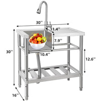 Lavello multiuso in acciaio inox Garvee 30x16x30 pollici con rubinetto girevole a 360° per cucina e garage, antiruggine, multifunzionale