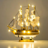 GARVEE Modello di barca a vela in legno con corda leggera, decorazione nautica per Natale, soggiorno, ufficio, decorazione da scrivania