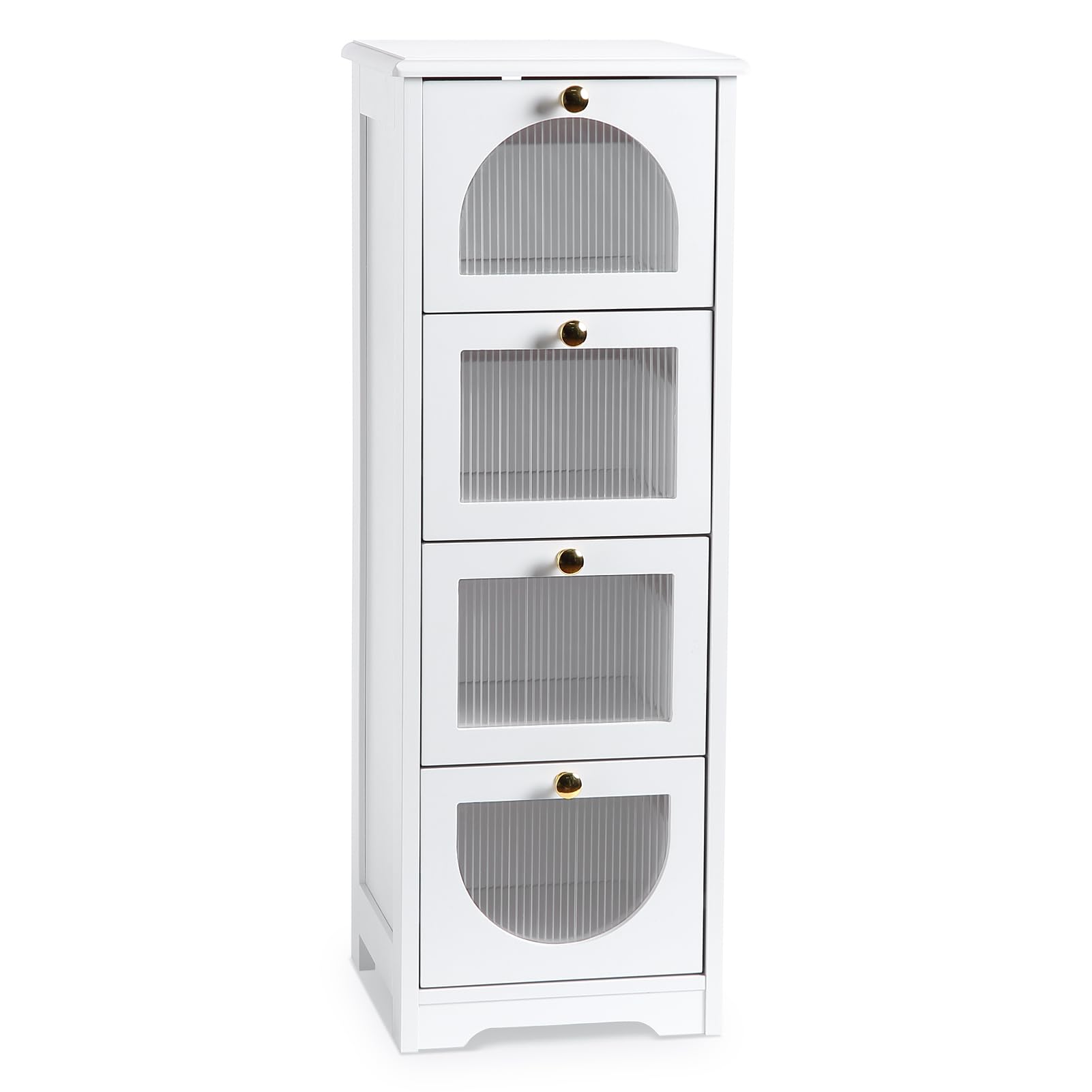 Mobiletto da bagno Garvee con 4 cassetti, impermeabile, legno bianco, maniglie dorate, compatto per bagno e soggiorno, 11,8x11,8x33,1 pollici