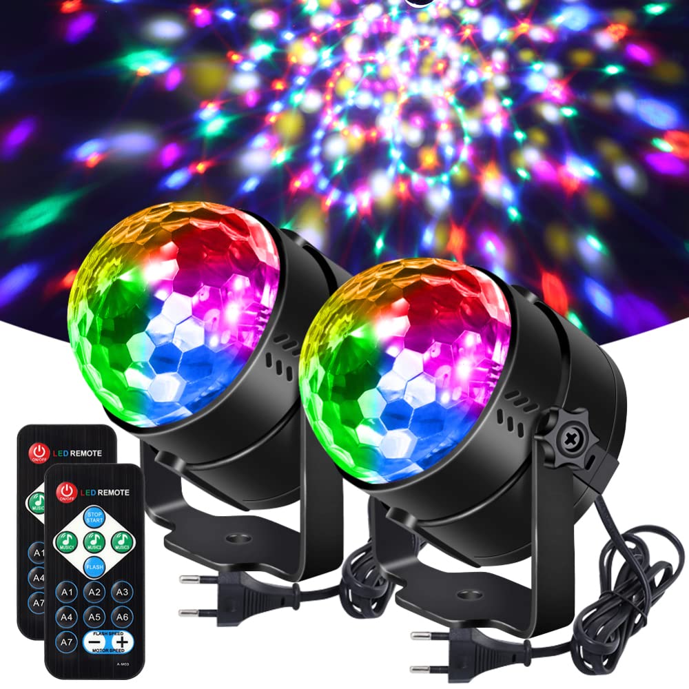 Garvee Set 2 Lampade LED Discoteca RGB con 7 Modi Stroboscopio e Controllo Remoto, Palla Cristallo per Feste e Matrimoni, Spina EU, Multicolore