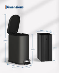 Pattumiera per bagno in metallo Garvee da 10 litri con coperchio a chiusura ammortizzata e pedale per camera da letto e bagno, nera, compatta e antiruggine