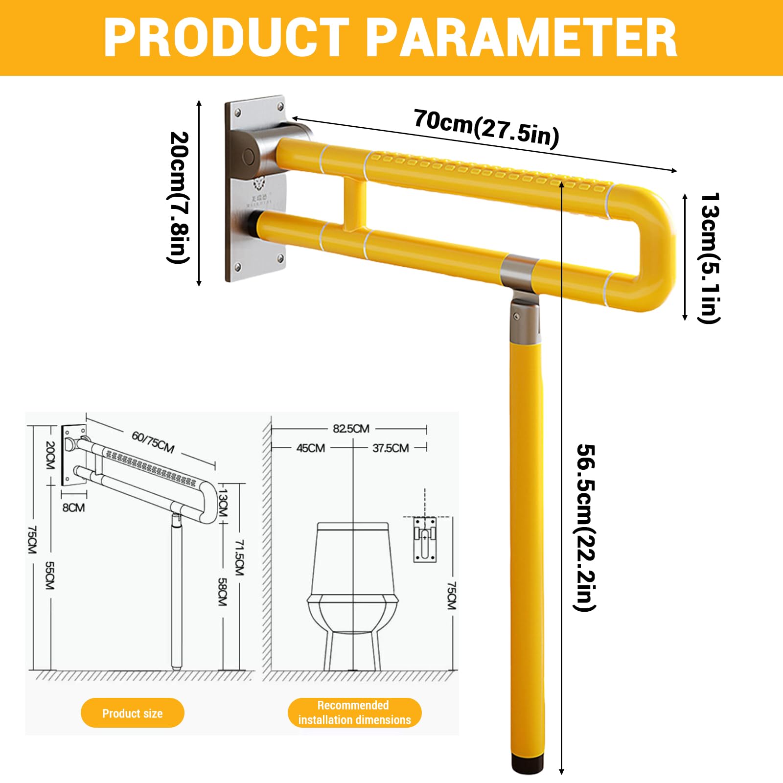 Barra di sostegno per WC Garvee per anziani, pieghevole, antiscivolo, capacità di carico 150 kg, maniglia di supporto per WC per disabili