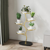 Supporto per piante in metallo a 5 ripiani Garvee, supporto per vasi di fiori asimmetrico per balcone, soggiorno, giardino, salvaspazio - Come mostrato