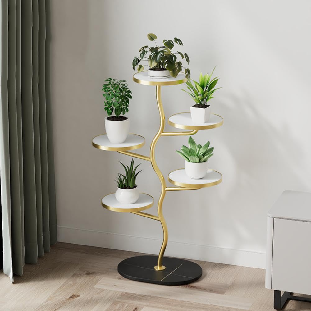 Supporto per piante in metallo a 5 ripiani Garvee, supporto per vasi di fiori asimmetrico per balcone, soggiorno, giardino, salvaspazio