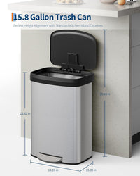 Pattumiera Garvee in acciaio inox da 16 galloni con coperchio a chiusura ammortizzata, maniglia ergonomica, argento, per cucina e ufficio, compatta