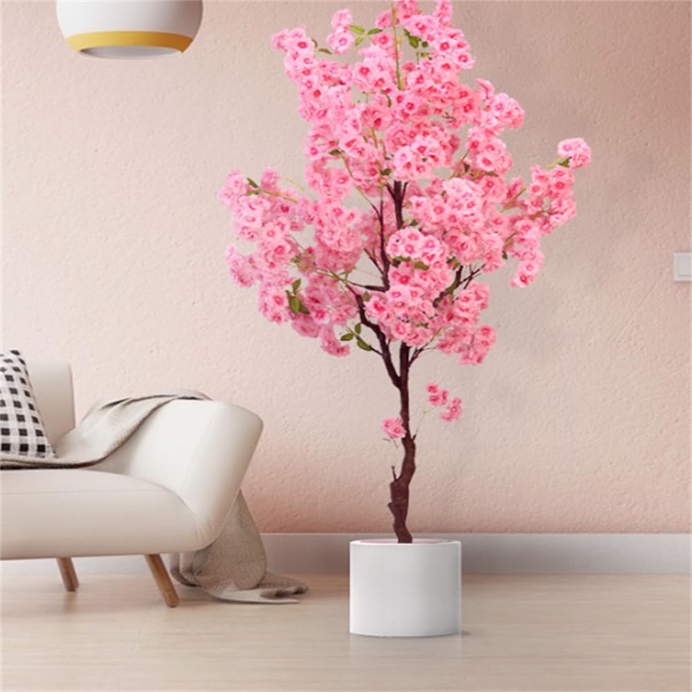 Albero di ciliegio artificiale Garvee da 1,7 m con doppio palo, plastica, rami regolabili, vaso per decorazioni domestiche e per feste, realistico, rosa